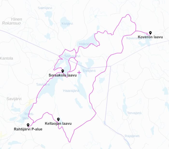 Evon ja Tauruksen retkeilyalueiden tunnustelu - reittikartta
