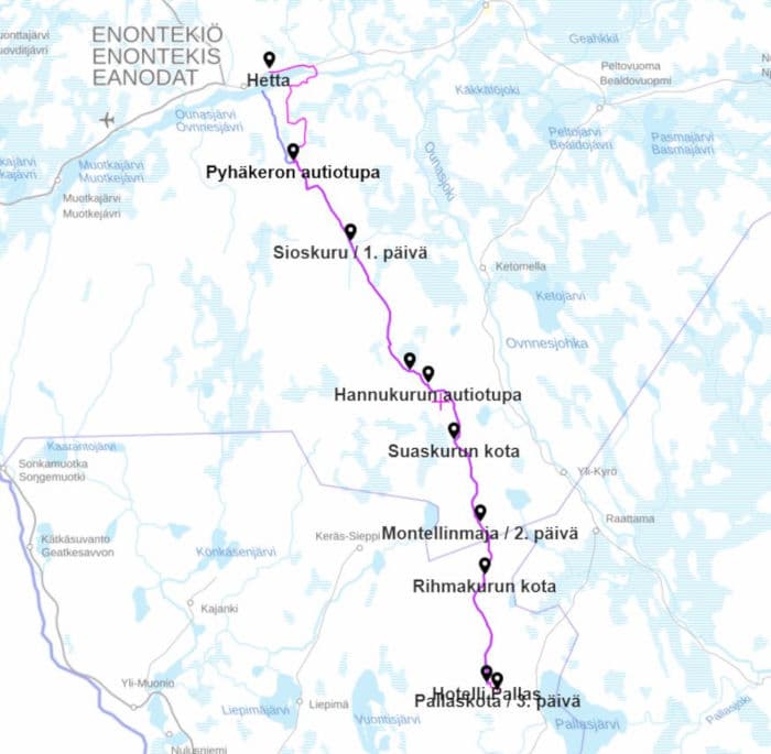 Hetta-Pallaksen vaellus - reittikartta