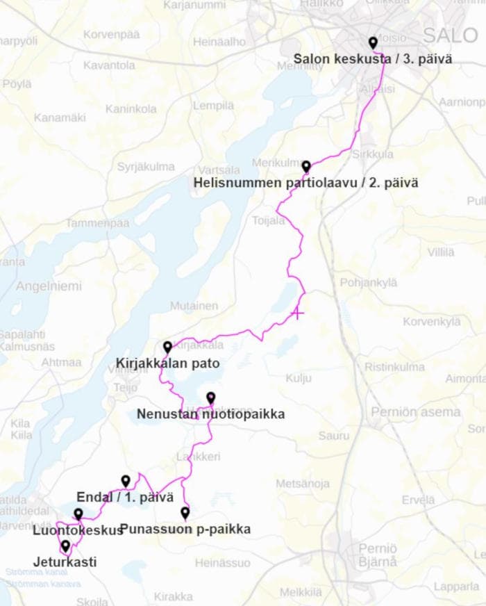 Teijon vaellus - reittikartta