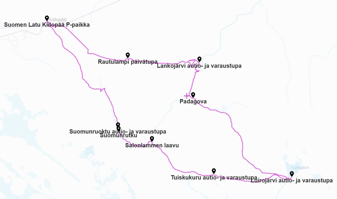 Urho Kekkosen kansallispuiston vaellus - reittikartta