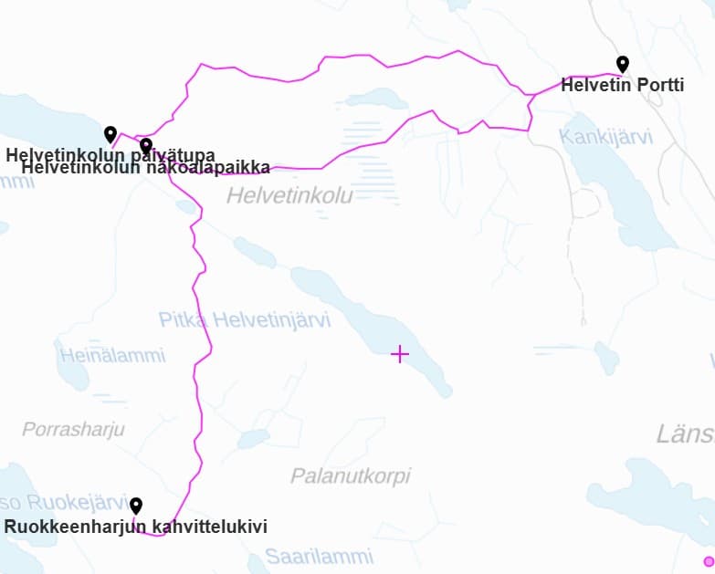 Helvetinjärven päiväretki - reittikartta